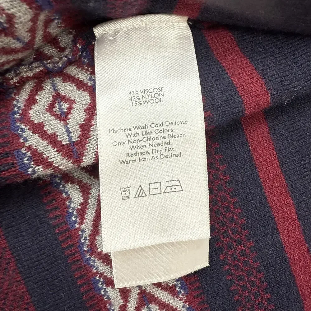 Eddie Bauer Sweater Womens Small Navy Red Open Front Cardigan Aztec Wool Blend - Picture 5 of 8
